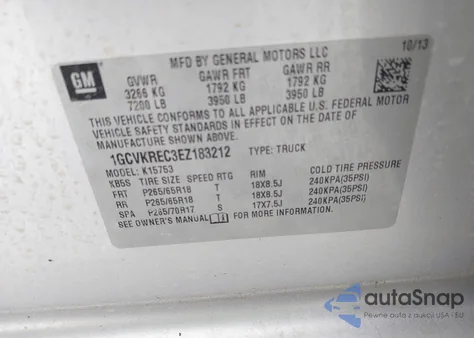 2014 Chevrolet Silverado 1500 2Lt from USA, damaged, VIN 1GCVKREC3EZ183212